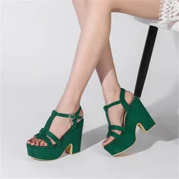 Dress Shoes PXELENA Punk Gothic Women T Tied Sandals Platform Chunky High Heels Faux Suede 2024 Summer Plus Size 34-44 Black Green