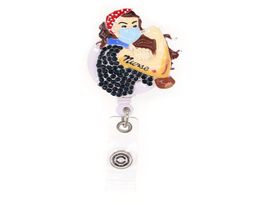 10pcs Super Women Nurse Hero Retractable Badge Holder Rhinestone Bling For Nurse Gift ID Card Name Pull Reels With Clip4617862