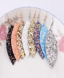 Bohemia Jewellery Glitter Pu Leather Leaf Earrings for Women 2019 Spring Summer Fashion Boho Jewellery Leaf Leather Dangle Earrings7286350