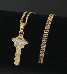 hip hop diamonds key pendant necklaces for men women luxury lovers pendants alloy rhinestone gold chain necklace jewelry gifts 2152883