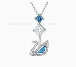 Pendant Necklaces Shijia High Version Gradient Blue Black Swan Necklace Female Swallow Crystal Swan Collar Chain Live Broadcastyhte