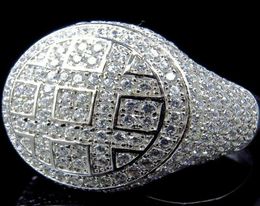 New Hip Hop Round CZ Rings Men039s Silver Colour Iced Out Cubic Zircon Luxury Jewellery Ring Gifts234Z6404530