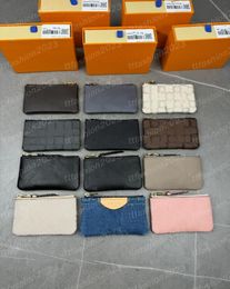 Denim 10A Coin Purses Key Coins Pouch Genuine Leather Holders Purse CLES Designer Womens Mens Key Ring Credit Card Holder Mini Wallet Bag Canvas With Orange box
