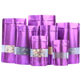 8 Size Purple Stand up aluminium foil bag with clear window plastic pouch zipper reclosable Food Storage Packaging Bag Wholesale LX2692