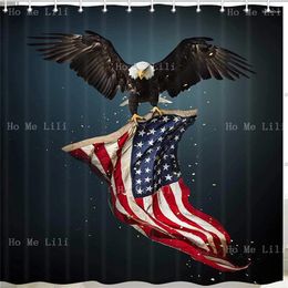 Shower Curtains Independence Day Flying Bald Eagle National Bird With American USA Patriotic Curtain Bathroom Accessories