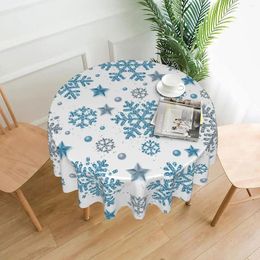 Table Cloth Winter Snowflakes Tablecloth Round Christmas Holiday Snow Cloths 60 Inch Cover For Kitchen Dining Party Decorations