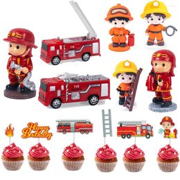 Party Supplies Fireman Birthday Cake Toppers Fire Truck Decoration Decor Firefighter Cupcake Topper For Boy