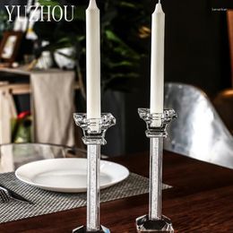 Candle Holders High-end Transparent Crystal Glass Pole Holder For Wedding Party Candlelight Dinner Decor Home Decoration Gifts(gift Box)