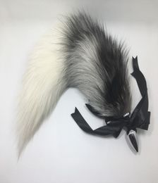 40cm/16" - Real Genuine Fox Fur Tail Plug W Silk Metal Stainless Butt Toy Plug Insert Anal Sexy Stopper1995008