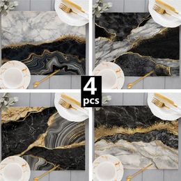 Table Mats 1-4pcs Black Golden Marble Printing Linen Dining Mat Luxury Nordic Modern Home Decor Geometric Wave Print Placemat Drink