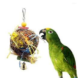 Other Bird Supplies Parrot Paper Hanging Rattan Ball Chewing Toy With Bells For Budgie Cockatiel Dropship