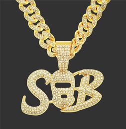 Creative Cubic Zircon Letters SB Pendants Necklaces With Iced Out Miami Cuban Chain Choker Hip Hop Jewelry For Men6013162