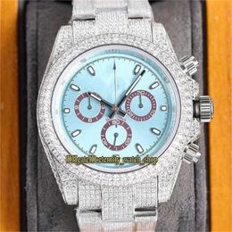 Ap Diamond Watch iced Mosonite Can pass Test eternity Watches RRF Custom 116508 116506 116500 SA7750 Chronograph Automatic Light blue Dial Out Mens 904L Steel Dia