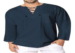 Mens Baggy Casual T Shirt Cotton Linen Tee Hippie Shirts Long Sleeve Yoga Top Men Tshirt Slim V Neck Tshirt Tops5780130