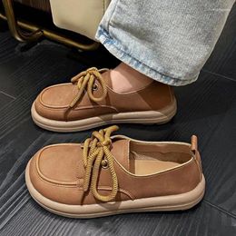 Casual Shoes 2024 Novelty Lace Up Spring Summer Loafers Comfy Round Toe Women Pu Leather Moccasins Soft Soled Flats