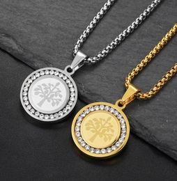 Pendant Necklaces Tree Disc Round Necklace Hip Hop Classical Fashion Jewelry Gold Silver Long Chain For Women Men6728008