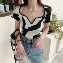 Women's T Shirts T-shirts For Women Short Sleeve Asymmetric Slim Bright Line Summer Creativity Holiday Harajuku Trendy Korean Sexy Knitted