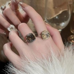 Cluster Rings Round Square Rhinestone Open For Women Light Luxury Elegant Index Finger Jewellery