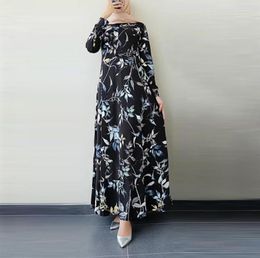 Casual Dresses Fashion Women Retro Dubai Long Sleeve Floral Printed Hijab Turkey Dress Round Neck Maxi Vestidos Robe Musulmang34683919