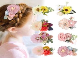 20pcs Kids baby girls pretty Fairy flower hair clips Cotton and linen embroidery headband 8 colors Barrettes Hairpins Boutique Acc1656005