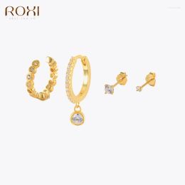 Hoop Earrings ROXI 925 Sterling Silver 3-4PCS Drop Earring Sets For Women Turquoise/White Zircon Punk Piercing Stud Ear/Clip Jewellery Se Kweg