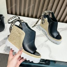 Sandali a cuneo scarpe designer di design EUT34 in pelle di vacca in pelle di alta qualità in pelle spessa Sale di scarpe paglia in pizzo su una cinghia alla caviglia al alto tacco da 13 cm sandalo romano per donne 34-41