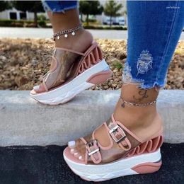 Slippers Women's Transparent PVC Ladies Flat Super High Double Buckle Straps Shoes Summer 2024 Plus Size 43