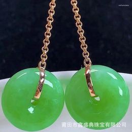 Dangle Earrings Wholesale Myanmar Natural A-Level 18K Spicy Green Peace Buckle Eardrops Jade Jewelry With Certificate