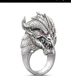 Luxury Sculpted Dragon Head Ring with Red Eyes for Men Punk Style Vintage Male Ring Party Finger Ring Men Rings Animal Jewelry7583381