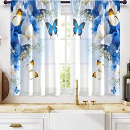 Table Cloth 2pcs Blue And White Floral Butterfly Print Home Living Room Bedroom Kitchen Curtains Suitable For Study Bathroom Sunshade