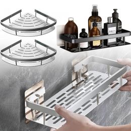 No Punching Bathroom Shelf Wall Mounted Kitchen Organiser Stainless Steel Bathroom Basket Shampoo Rack Bathroom Accessories 240604