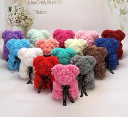 25cm PE Plastic Artificial Flowers Rose Teddy Bear Hand Made 18 Colors Foam Valentines Day Gift Birthday Party Decoration6436384