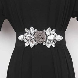 Belts Flower Beaded Elastic Cummerbunds Female Dress Corsets Waistband Belts Decoration Wide Belt