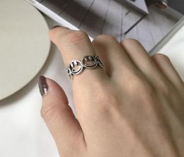 Korean Style S925 Sterling Silver with Holes Mesh Open Antique Vintage Face Ring Little Finger Ring3219713