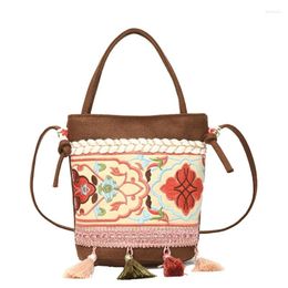 Evening Bags Vintage TasselEmbroidery Crossbody Bag Shoulder Retro Ethnic Style Bucket Handbag For Women Khaki/Blue/Red/Brown