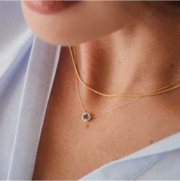Other Blue Gem Necklace For Women 925 Sterling Silver Round Pendente Long Chain Wedding Jewels Luxury Fine Jewelry 18K Gold