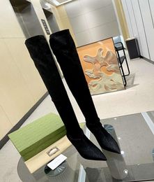 Designer Luxury boot classic lady heeled booties woman fashion pumps genuine leather pointed knee high boots shoes black size 3543211826