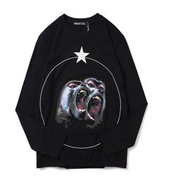 2020 Mens t shirts fashion pentagram roar monkey baboon Printing Tees Shirt long sleeve round collar black Blouse t shirt8264018