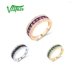 Cluster Rings VISTOSO Real 14K 585 Rose White Yellow Gold For Women Sparkling Emerald Ruby Sapphire Diamonds Wedding Gift Fine Jewelry