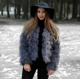 Women Real Ostrich Feather Coats Winter Fashion Natural Fur Jackets Fluffy Turkey Feather Lady S1002 H10277442880