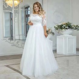 Vintage Beach Wedding Dresses Plus Size Boho Lace Applique Tulle Bride Gown A-Line Floor Length Vestidos De Novia 2024 0605