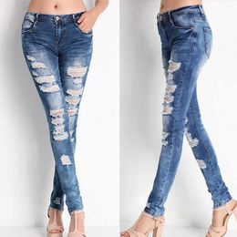 Women's Jeans Elegant weight loss casual pants womens fashionable hole jeans small feet long pants street style cotton denim jacket bottom 2024 XW6.5