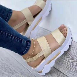Casual Shoes 2024 Sandals Clogs With Heel Buckle Strap Large Size Comfort For Women Suit Female Beige Thick Fashion Big Low Girls W