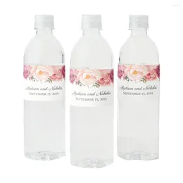 Party Supplies Custom Rustic Pink Flower Wedding Favors Water Bottle Label Birthday Christening Baptisn Supplie