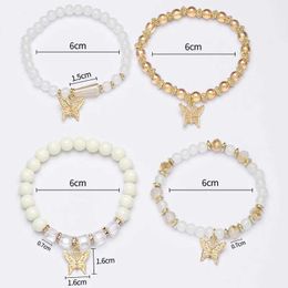 Chain 4Pcs Butterfly Charm Bracelet Set For Women Crystal Beads Chain Bangle Female Fashion Party Jewelry Gift