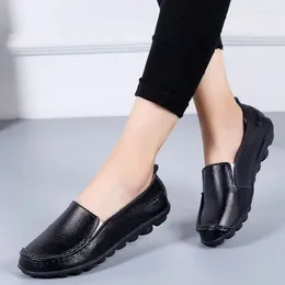 Casual Shoes Mocasines Women Flat Woman Soft Genuine Leather Flats Ladies Femme Slip On Loafers Plus Size 44