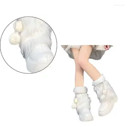 Women Socks Harajuku Boot Cover JK Gothic Bowknot Bandage Furry Plush Leg Warmer