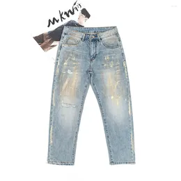 Men's Jeans Summer Lyocell Thin Light Blue Denim For Men Stylish Distressed Ripped Hole Tapered Straight Pants 24ss Y2k Youth Male