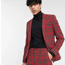 Men's Suits Selling Red Striped Chequered Suit Two-pieces(Jacket Pants) Male Slim Fit Daily Fashion Clothing