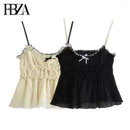 Women's Blouses FBZA Women Fashion Summer Bow Pleat Backless Sling Top Blouse Street Clothing Vest Tank Chic Ladies Crop Tops Mujer